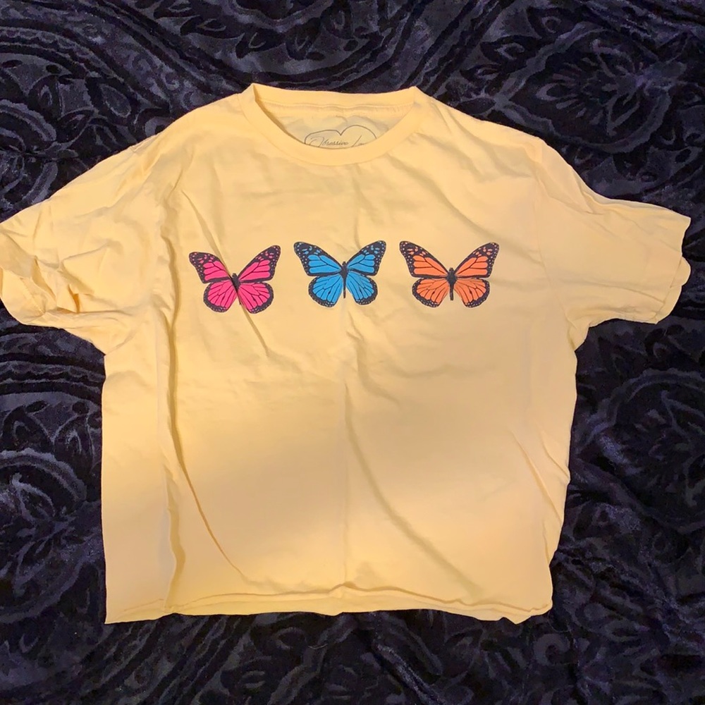 Yellow Crop Top with three butterfly’s
